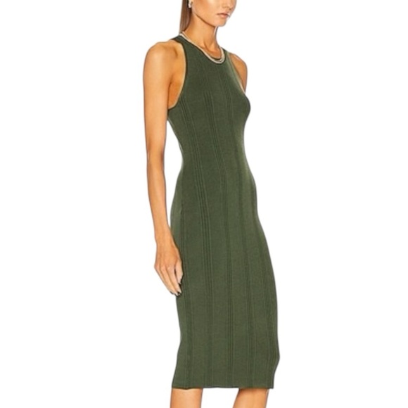 L’AGENCE Shelby Olive Green Midi Ribbed Knit Sleeveless Dress Size S Sweater - Picture 1 of 12